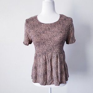 Urban Romantics Cheetah Print Smocked Short Sleeve Peplum Top Small